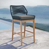 Modway Furniture Wellspring Outdoor Patio Outdoor Patio Teak Wood Bar Stool 0423 Blue Graphite EEI-5746-BLU-GPH