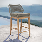 Modway Furniture Wellspring Outdoor Patio Outdoor Patio Teak Wood Bar Stool 0423 Light Gray Greige EEI-5746-LGR-GRG