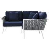 Stance Outdoor Patio Aluminum Small Sectional Sofa White Navy EEI-5752-WHI-NAV