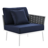 Stance Outdoor Patio Aluminum Small Sectional Sofa White Navy EEI-5752-WHI-NAV