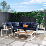 Stance 7 Piece Outdoor Patio Aluminum Sectional Sofa Set White Navy EEI-5756-WHI-NAV