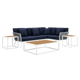 Stance 7 Piece Outdoor Patio Aluminum Sectional Sofa Set White Navy EEI-5756-WHI-NAV