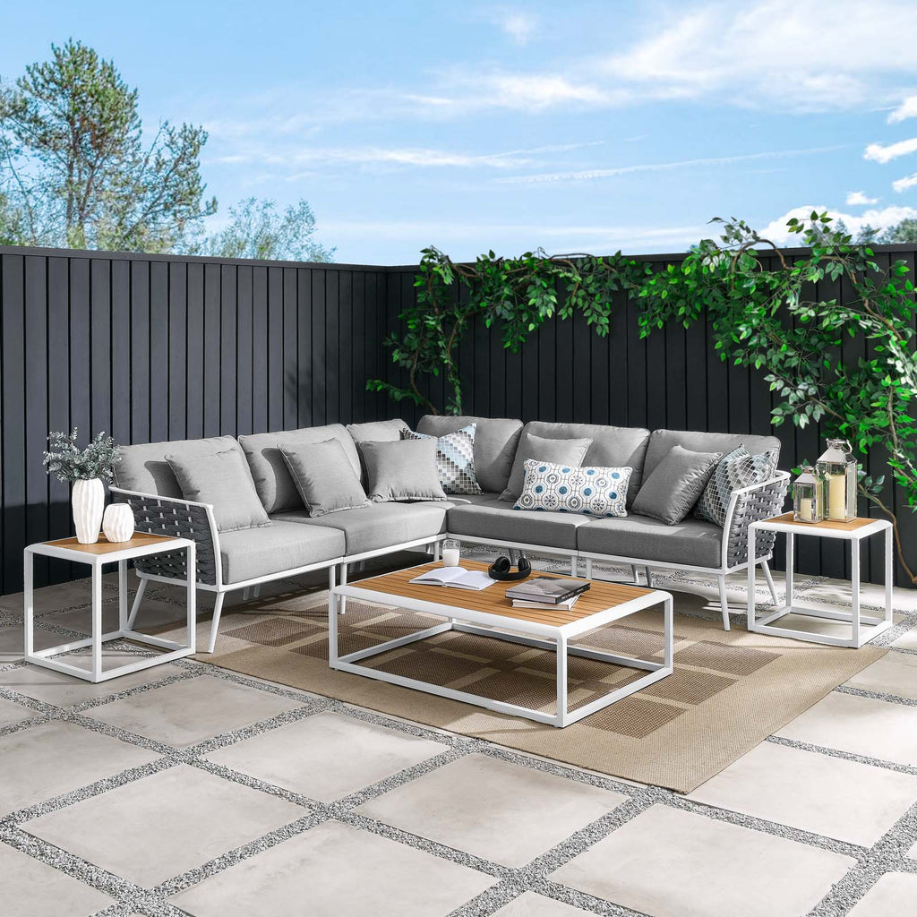 Stance 8 Piece Outdoor Patio Aluminum Sectional Sofa Set White Gray EEI-5757-WHI-GRY