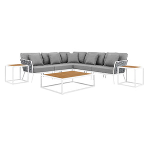 Stance 8 Piece Outdoor Patio Aluminum Sectional Sofa Set White Gray EEI-5757-WHI-GRY