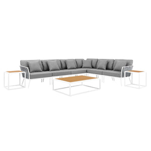 Stance 9 Piece Aluminum Outdoor Patio Aluminum Sectional Sofa Set White Gray EEI-5758-WHI-GRY