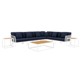 Stance 9 Piece Aluminum Outdoor Patio Aluminum Sectional Sofa Set White Navy EEI-5758-WHI-NAV