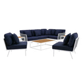 Stance 9 Piece Aluminum Outdoor Patio Aluminum Sectional Sofa Set White Navy EEI-5758-WHI-NAV