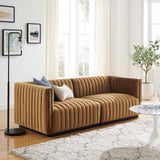 Modway Furniture Conjure Channel Tufted Performance Velvet Loveseat XRXT Black Cognac EEI-5764-BLK-COG