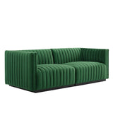 Modway Furniture Conjure Channel Tufted Performance Velvet Loveseat XRXT Black Emerald EEI-5764-BLK-EME