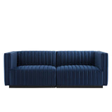 Modway Furniture Conjure Channel Tufted Performance Velvet Loveseat XRXT Black Midnight Blue EEI-5764-BLK-MID
