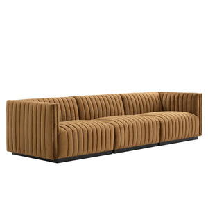 Modway Furniture Conjure Channel Tufted Performance Velvet Sofa XRXT Black Cognac EEI-5765-BLK-COG