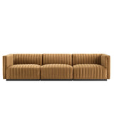 Modway Furniture Conjure Channel Tufted Performance Velvet Sofa XRXT Black Cognac EEI-5765-BLK-COG