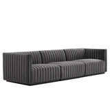 Modway Furniture Conjure Channel Tufted Performance Velvet Sofa XRXT Black Gray EEI-5765-BLK-GRY