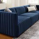 Modway Furniture Conjure Channel Tufted Performance Velvet Sofa XRXT Black Midnight Blue EEI-5765-BLK-MID