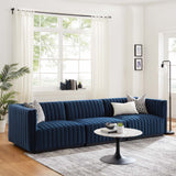 Modway Furniture Conjure Channel Tufted Performance Velvet Sofa XRXT Black Midnight Blue EEI-5765-BLK-MID