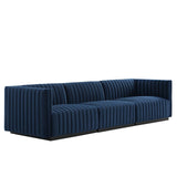 Modway Furniture Conjure Channel Tufted Performance Velvet Sofa XRXT Black Midnight Blue EEI-5765-BLK-MID