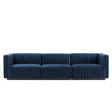 Modway Furniture Conjure Channel Tufted Performance Velvet Sofa XRXT Black Midnight Blue EEI-5765-BLK-MID