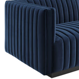 Modway Furniture Conjure Channel Tufted Performance Velvet Sofa XRXT Black Midnight Blue EEI-5765-BLK-MID