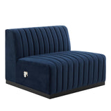 Modway Furniture Conjure Channel Tufted Performance Velvet Sofa XRXT Black Midnight Blue EEI-5765-BLK-MID