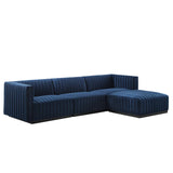 Modway Furniture Conjure Channel Tufted Performance Velvet 4-Piece Sectional XRXT Black Midnight Blue EEI-5766-BLK-MID