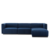 Modway Furniture Conjure Channel Tufted Performance Velvet 4-Piece Sectional XRXT Black Midnight Blue EEI-5766-BLK-MID