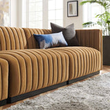 Modway Furniture Conjure Channel Tufted Performance Velvet 4-Piece Sofa XRXT Black Cognac EEI-5767-BLK-COG