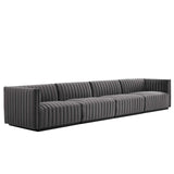 Modway Furniture Conjure Channel Tufted Performance Velvet 4-Piece Sofa XRXT Black Gray EEI-5767-BLK-GRY