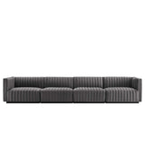 Modway Furniture Conjure Channel Tufted Performance Velvet 4-Piece Sofa XRXT Black Gray EEI-5767-BLK-GRY