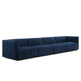 Modway Furniture Conjure Channel Tufted Performance Velvet 4-Piece Sofa XRXT Black Midnight Blue EEI-5767-BLK-MID