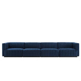 Modway Furniture Conjure Channel Tufted Performance Velvet 4-Piece Sofa XRXT Black Midnight Blue EEI-5767-BLK-MID