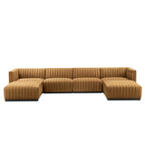 Modway Furniture Conjure Channel Tufted Performance Velvet 6-Piece Sectional XRXT Black Cognac EEI-5768-BLK-COG