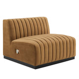 Modway Furniture Conjure Channel Tufted Performance Velvet 6-Piece Sectional XRXT Black Cognac EEI-5768-BLK-COG