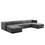 Modway Furniture Conjure Channel Tufted Performance Velvet 6-Piece Sectional XRXT Black Gray EEI-5768-BLK-GRY