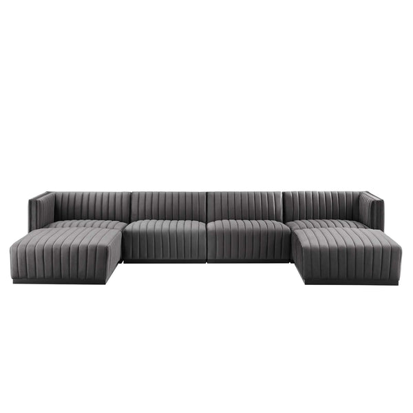 Modway Furniture Conjure Channel Tufted Performance Velvet 6-Piece Sectional XRXT Black Gray EEI-5768-BLK-GRY