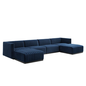 Modway Furniture Conjure Channel Tufted Performance Velvet 6-Piece Sectional XRXT Black Midnight Blue EEI-5768-BLK-MID