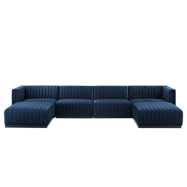 Modway Furniture Conjure Channel Tufted Performance Velvet 6-Piece Sectional XRXT Black Midnight Blue EEI-5768-BLK-MID