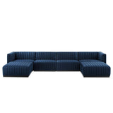 Modway Furniture Conjure Channel Tufted Performance Velvet 6-Piece Sectional XRXT Black Midnight Blue EEI-5768-BLK-MID