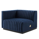 Modway Furniture Conjure Channel Tufted Performance Velvet 4-Piece Sectional XRXT Black Midnight Blue EEI-5769-BLK-MID