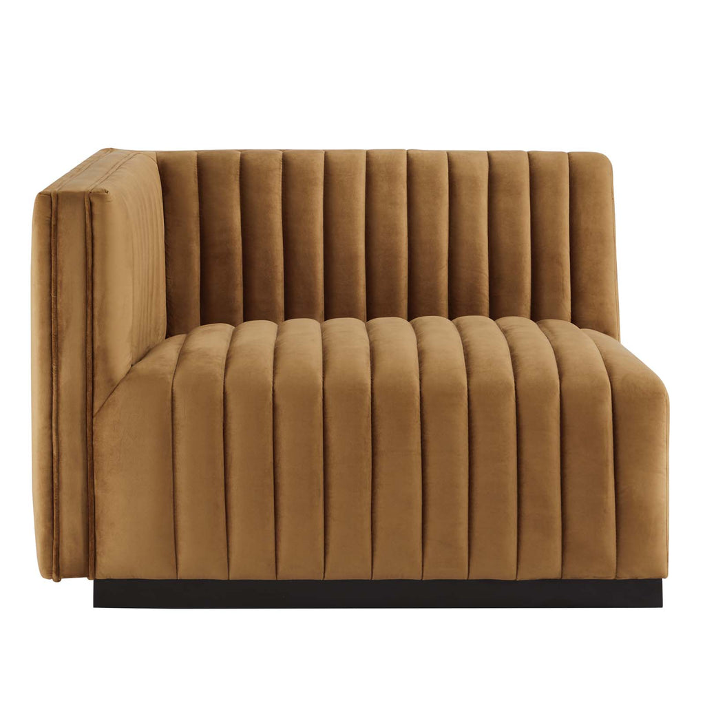Modway Furniture Conjure Channel Tufted Performance Velvet 4-Piece Sectional XRXT Black Cognac EEI-5770-BLK-COG