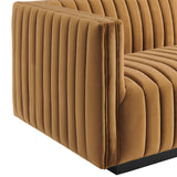 Modway Furniture Conjure Channel Tufted Performance Velvet 4-Piece Sectional XRXT Black Cognac EEI-5770-BLK-COG