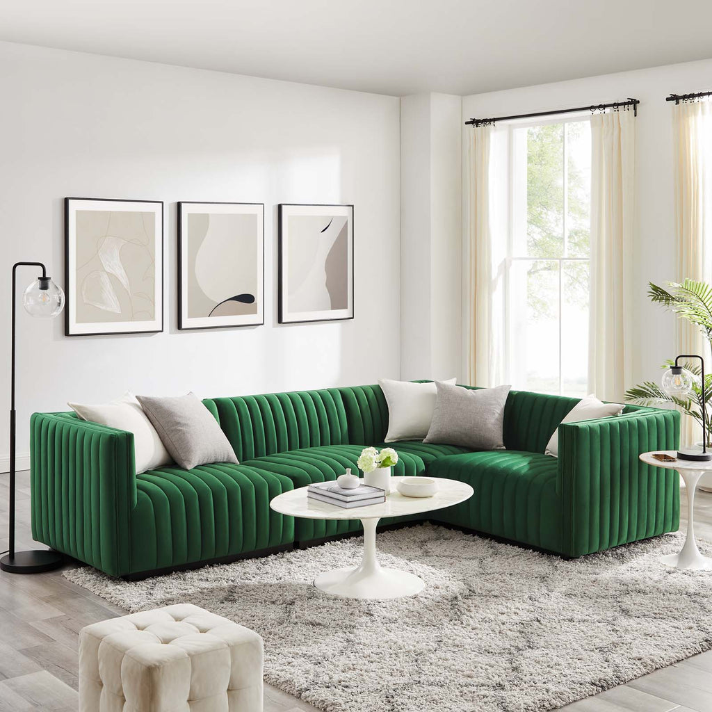 Modway Furniture Conjure Channel Tufted Performance Velvet 4-Piece Sectional XRXT Black Emerald EEI-5770-BLK-EME