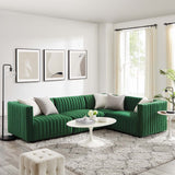Modway Furniture Conjure Channel Tufted Performance Velvet 4-Piece Sectional XRXT Black Emerald EEI-5770-BLK-EME