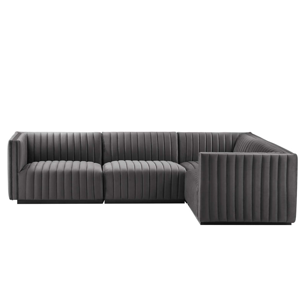 Modway Furniture Conjure Channel Tufted Performance Velvet 4-Piece Sectional XRXT Black Gray EEI-5770-BLK-GRY