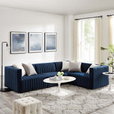 Modway Furniture Conjure Channel Tufted Performance Velvet 4-Piece Sectional XRXT Black Midnight Blue EEI-5770-BLK-MID