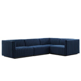 Modway Furniture Conjure Channel Tufted Performance Velvet 4-Piece Sectional XRXT Black Midnight Blue EEI-5770-BLK-MID