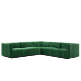 Modway Furniture Conjure Channel Tufted Performance Velvet 5-Piece Sectional XRXT Black Emerald EEI-5771-BLK-EME