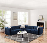 Modway Furniture Conjure Channel Tufted Performance Velvet 5-Piece Sectional XRXT Black Midnight Blue EEI-5771-BLK-MID