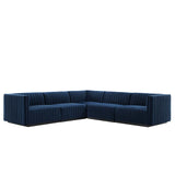 Modway Furniture Conjure Channel Tufted Performance Velvet 5-Piece Sectional XRXT Black Midnight Blue EEI-5771-BLK-MID