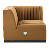 Modway Furniture Conjure Channel Tufted Performance Velvet 5-Piece Sectional XRXT Black Cognac EEI-5772-BLK-COG