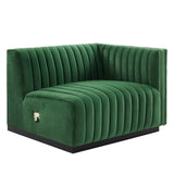 Modway Furniture Conjure Channel Tufted Performance Velvet 5-Piece Sectional XRXT Black Emerald EEI-5772-BLK-EME